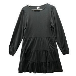 ASOS Long Sleeve Tiered T Shirt Dress Size 8 Black Mini A-Line Cotton Crewneck